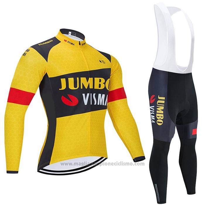 2021 Abbigliamento Ciclismo Jumbo Visma Giallo Manica Lunga e Salopette